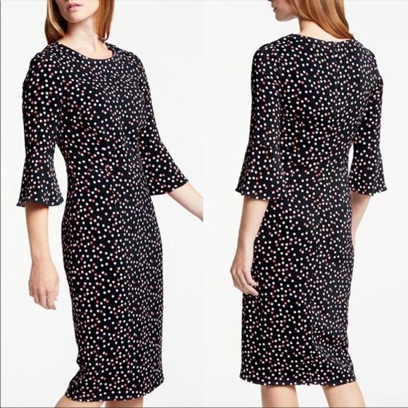 Boden Plus Size 3/4 Flutter Sleeve Black Polka Dot Delia Sheath Dress Size 16 - Picture 1 of 14